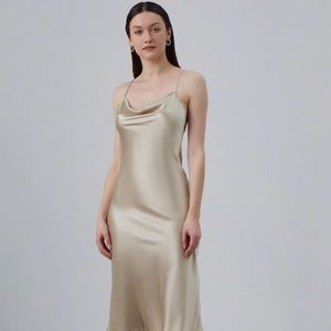 NEW Silk Maison 100% Mulberry Silk Maxi Slip Dress, Beige, Delicate, Bridal